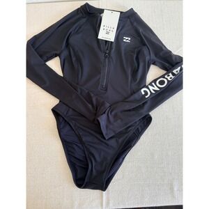 Billabong Rash Guard One Piece Swimsuit Womens Small Black NEW Long Sleeve Zip